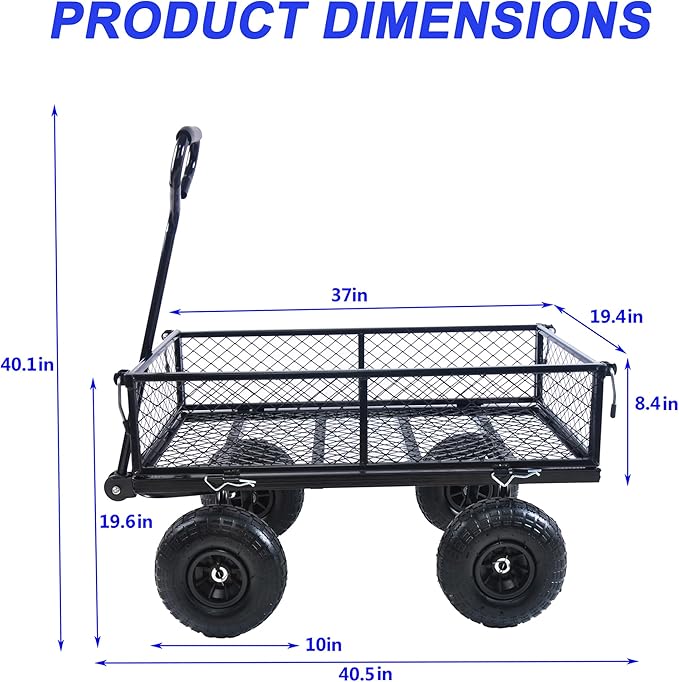Wagon With Removable Sides for Farms, Warehouses - Garden Dump Cart With Air Wheels (Black) - Essential for Your Dream Garden