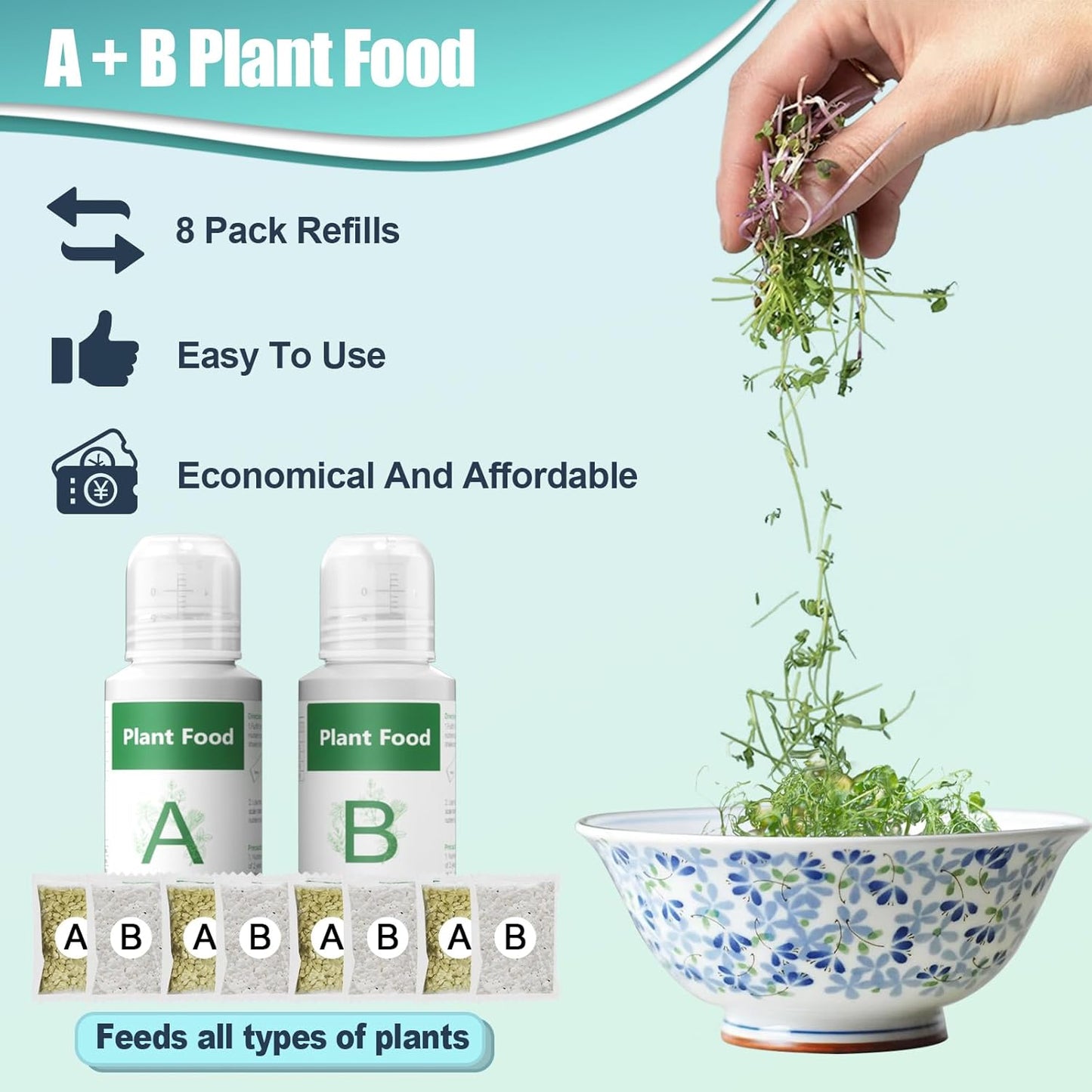 Hydroponics Nutrients (1000ml in Total), All Purpose Plant Food A & B, Hydroponics Supplies, Fertilizer for All Plants and Media, Hydroponics System Accessories for Vegetables Fruits Flowers Thrive