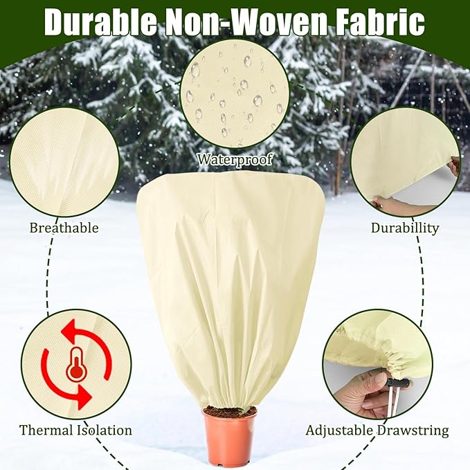 8 Pcs Plant Covers Frost Protection Bag 47" x 31.5" Winter Reusable Plants Jacket with Drawstring Shrub Protection Wraps Bags Frost Blanket for Winter Outdoor Garden Plants