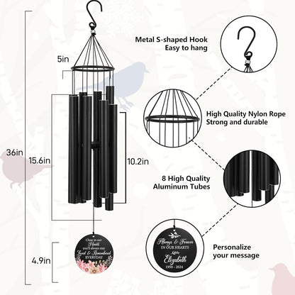 Personalized 36" Memorial Wind Chimes for Outside, Sympathy and Bereavement Gift for Loss of Loved One, A Thoughtful Remembrance of Mother, Father or Husband for Garden and Patio