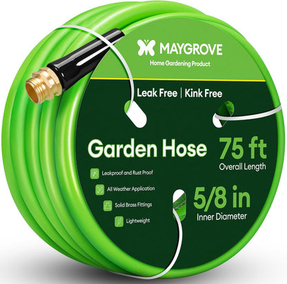 75 ft Garden Hose, 5/8 in ID, Heavy-Duty, Leakproof, Kink-Resistant Water Hose with Swivel Brass Fittings, 600 PSI Burst Rating, Ideal for Car Wash & Lawn Watering