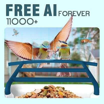 Bird Feeder with Camera-2K HD & Full Color Night Vision, Free AI Forever for 1,1000+ Species Identification, Solar Powered Wireless Outdoor, Includes 64GB TF Card, Two-Way Audio, App Alerts
