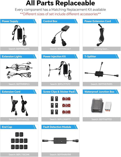 ASAHOM Permanent Outdoor Lights Pro, 300FT with 216 RGBCW LEDs and Dual Output, WLED Integration, AI Lighting, 30,000 Lighting Effects Combination, IP67 Waterproof for Outdoor Decor, Black