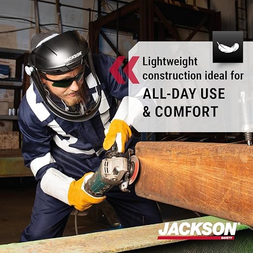 Jackson Safety Lightweight MAXVIEW Premium Face Shield - Mask with 370 Speed Dial Ratcheting Headgear, ANSI Z87.1, for Work, Grinding, Cutting - Uncoated - Clear Tint