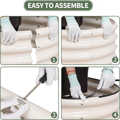 1MORE Galvanized Raised Garden Bed- Planter Garden Boxes Outdoor, Raised Beds for Gardening, 4x2x1ft Metal Garden Bed Kit for Vegetables Flower, Planter Raised Beds with Protective Tape & Tools.White