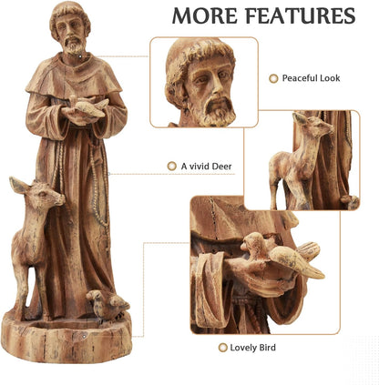 St Francis Garden Statue Outdoor, 25" H Religious Saint Francis of Assisi Catholic Statue with Bird Feeder for Patio Yard Home Decor