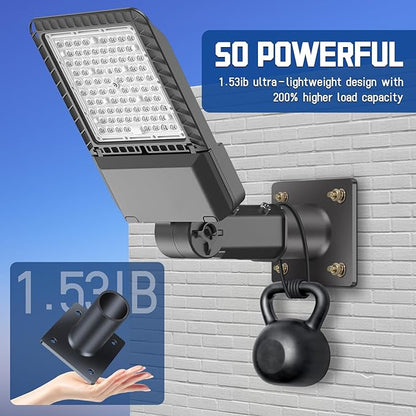 Wall Mount Tenon Bracket for Slip Fit Parking lot Lights (2 3/8inch), 4in Straight Mounting Arm Square Base for Shoebox Street Floodlight Pole Light Solid Rustproof