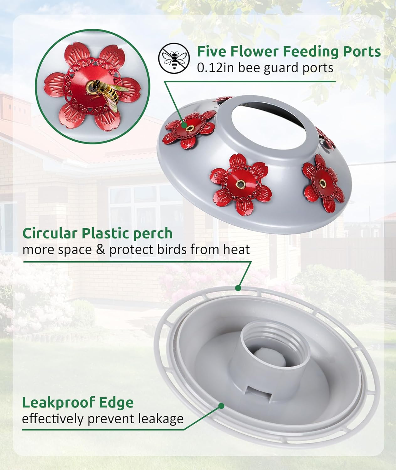 Hummingbird Feeder, BOLITE Glass Hummingbird Feeders for Outdoors Hanging, Hand Blown, with Ant Moat and Five Feeding Ports, Meshy Texture Ball Shape Bottle, 20 Ounces, Blue, Gifts for Women Men