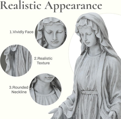 LuxenHome Virgin Mary Statue Outdoor, 30'' Religious Garden Statue, Blessed Mother Outdoor Statue, Outdoor Statue, Garden Sculptures, Outdoor Yard Decorations, Gray