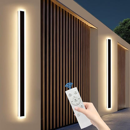 Upgrade Widened 2 Pack 71inch Long Outdoor Wall Light, Dimmable 3000K-6000K, Modern Exterior Wall Sconces, IP65 Waterproof, 60W, Black LED Wall Mount Light for House, Yard, Garden with Remote Control