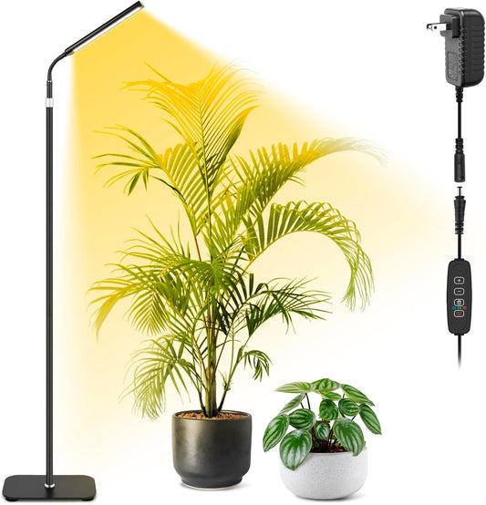 Grow Light for Indoor Plants,Full Spectrum LED Lights with 63in Height Extendable,10-Level Dimmable,Floor Growing Lamp Auto Timer,Height Adjustable Gooseneck for Tall Small Plant Growth