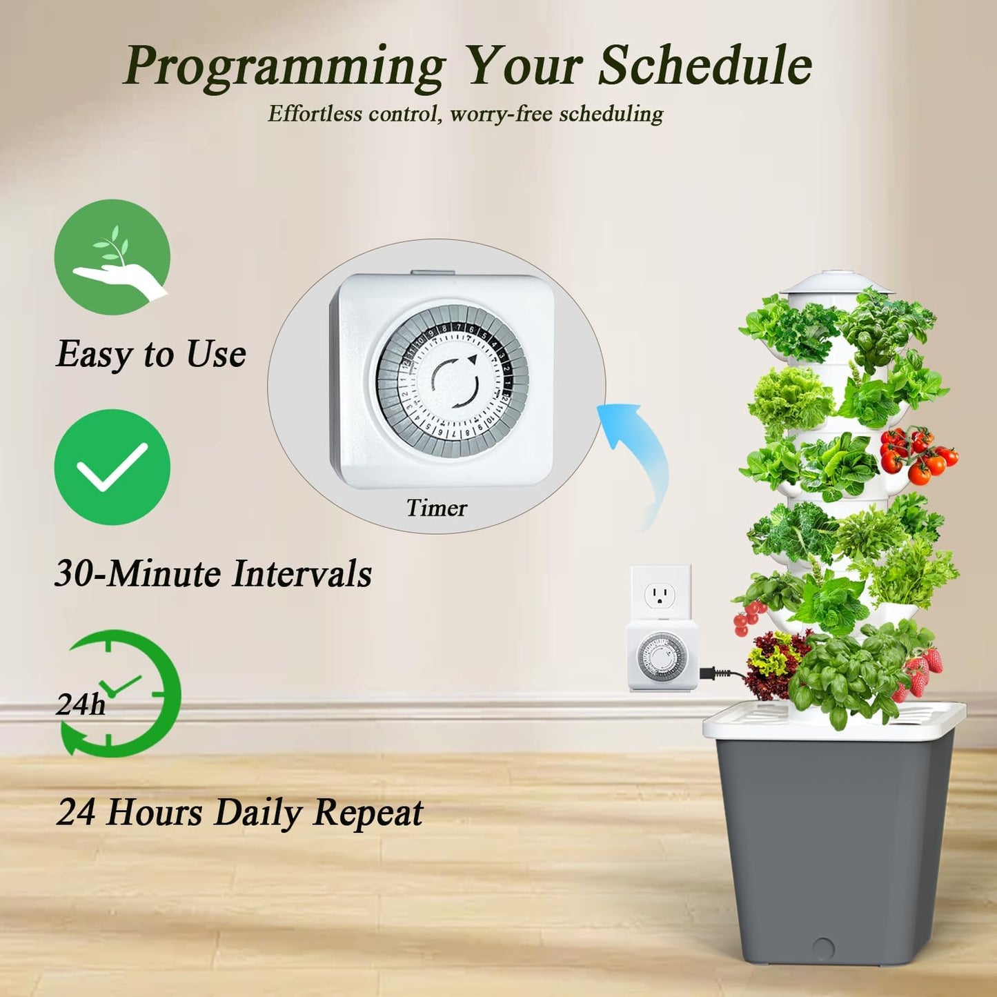 Hydroponics Growing System Kit, 30-Plant Indoor Hydroponic Tower with Timer and Pump System, Plants Germination Kit, Vertical Hydroponic System for Gardening Lover (No Seed)