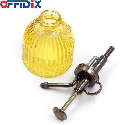 OFFIDIX Glass Watering Spray Bottle, 6.3" Tall Vintage Style Decorative Plant Atomizer Watering Can Pot with Bronze Plastic Top Pump for Indoor Potted Plants(Yellow)