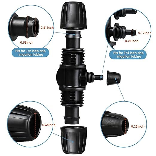 Drip Irrigation Fittings: 1/2 Inch Drip Tubing (1/2" ID x 0.65" OD) to 1/4 inch Irrigation Tubing Anti-Drop Locked Barbed Reducing Tee for Gardening Landscape (Pack of 10)