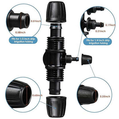 Drip Irrigation Fittings: 1/2 Inch Drip Tubing (1/2" ID x 0.65" OD) to 1/4 inch Irrigation Tubing Anti-Drop Locked Barbed Reducing Tee for Gardening Landscape (Pack of 10)