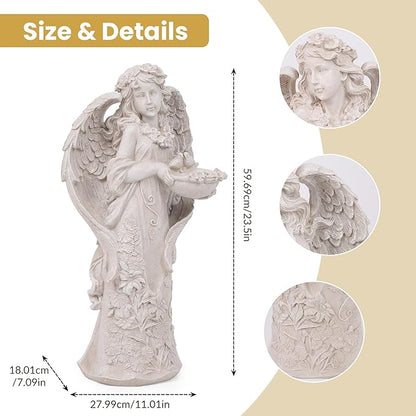 Hanna Roberts Outdoor Statues Angel Décor Garden Statue,23.5" H Angel Statue, Resin Angel with Bird Figurine,Gifts for Women and Men,Outdoor Garden Decor Ornaments for Outside (White)