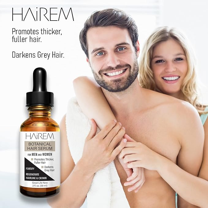 HAiREM™ Botanical Hair Serum, Promotes Hair Growth, Thicker & Fuller Hair, Darkens Grey Hair, For Men & Women - 2oz (3 Bottles)