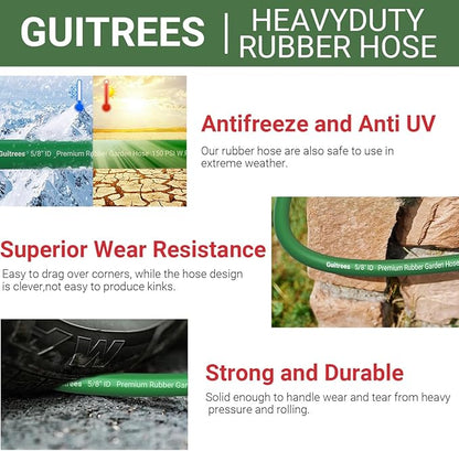 75FT 5/8 Heavy Duty Rubber Garden Hose - 200psi Working, 1000psi Burst - Hot/Cold Water - Five-Layered Braiding for Durability - Versatile for Gardening, Agriculture, Construction(Green)
