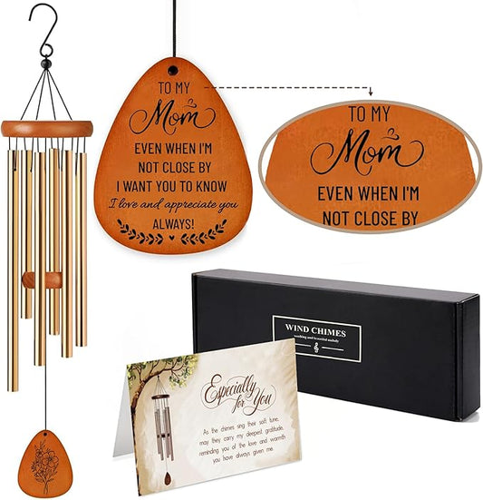 Wind Chimes for Mom Birthday Gifts from Daughter, Son - Christmas Ideas for Mom Long Distance, Mothers Day Presents - Home Patio Garden Decor - Wooden Large Wind Chimes for Outside 28"