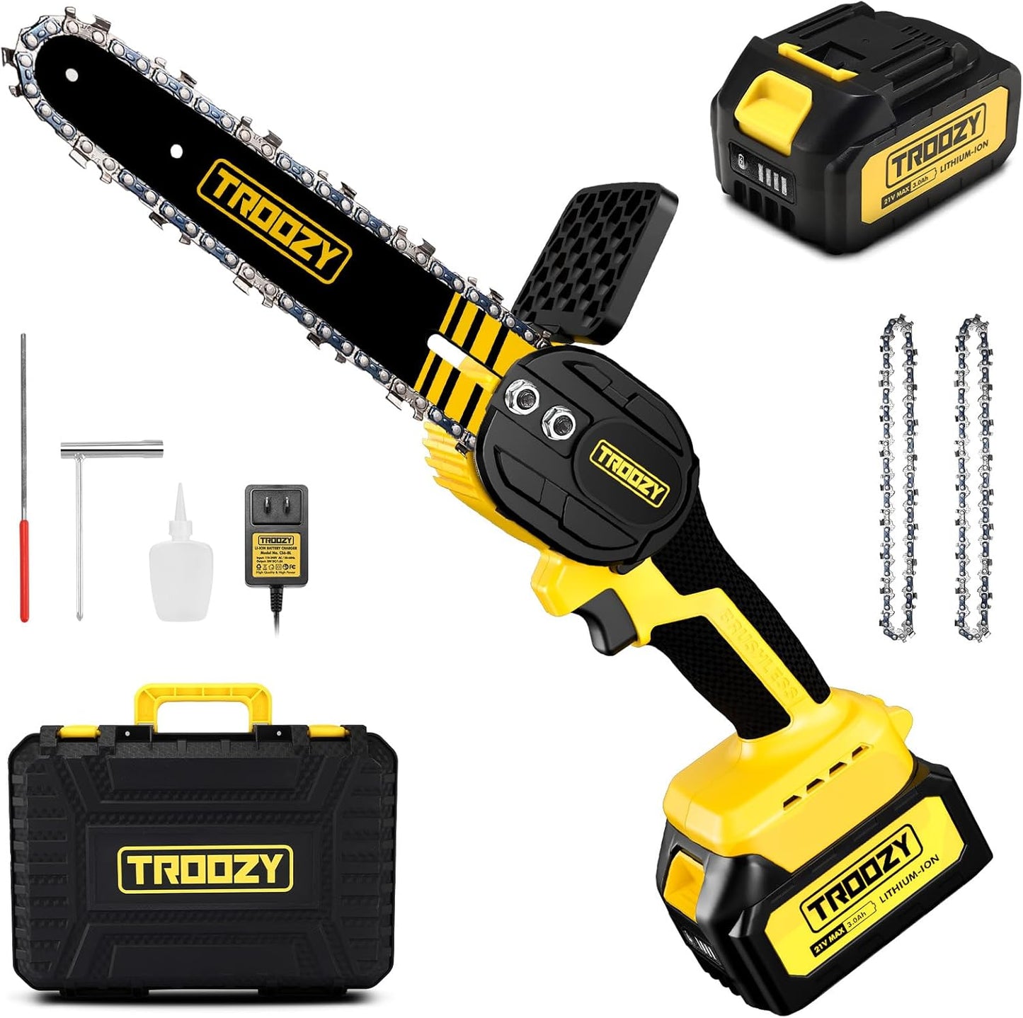 Mini Chainsaw Cordless, Brushless Electric Handheld Chain Saw with 3.0Ah Battery Lasts 100Mins