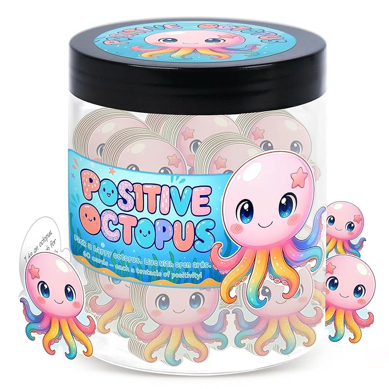 Positive Octopus Jar with 60 Daily Affirmation Cards, Emotional Support Octopus, Positive Octopus, Octopus Decor, Octopus Gifts, Motivational Cards, Inspiring Gift, Octopus Gifts For Women