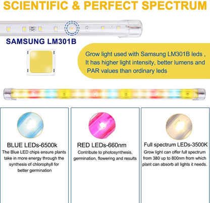 LED Plant Grow Lights Strips for Indoor Plants Full Spectrum with Auto ON & Off Timer, T5 Sunlike Grow Lights Bar Growing Lamps for Greenhouse Shelves Hydroponics Succulent, 4 Dimmable Levels