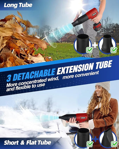 Cordless Leaf Blower with 2 X 4.0A 20000mAh Batteries Brushless Motor, Lightweight Low Decibel Turbo Jet Blower with Pro Earplugs for Patio Cleaning,Car Blowing Water, Blowing Leaves and Dust (Red)