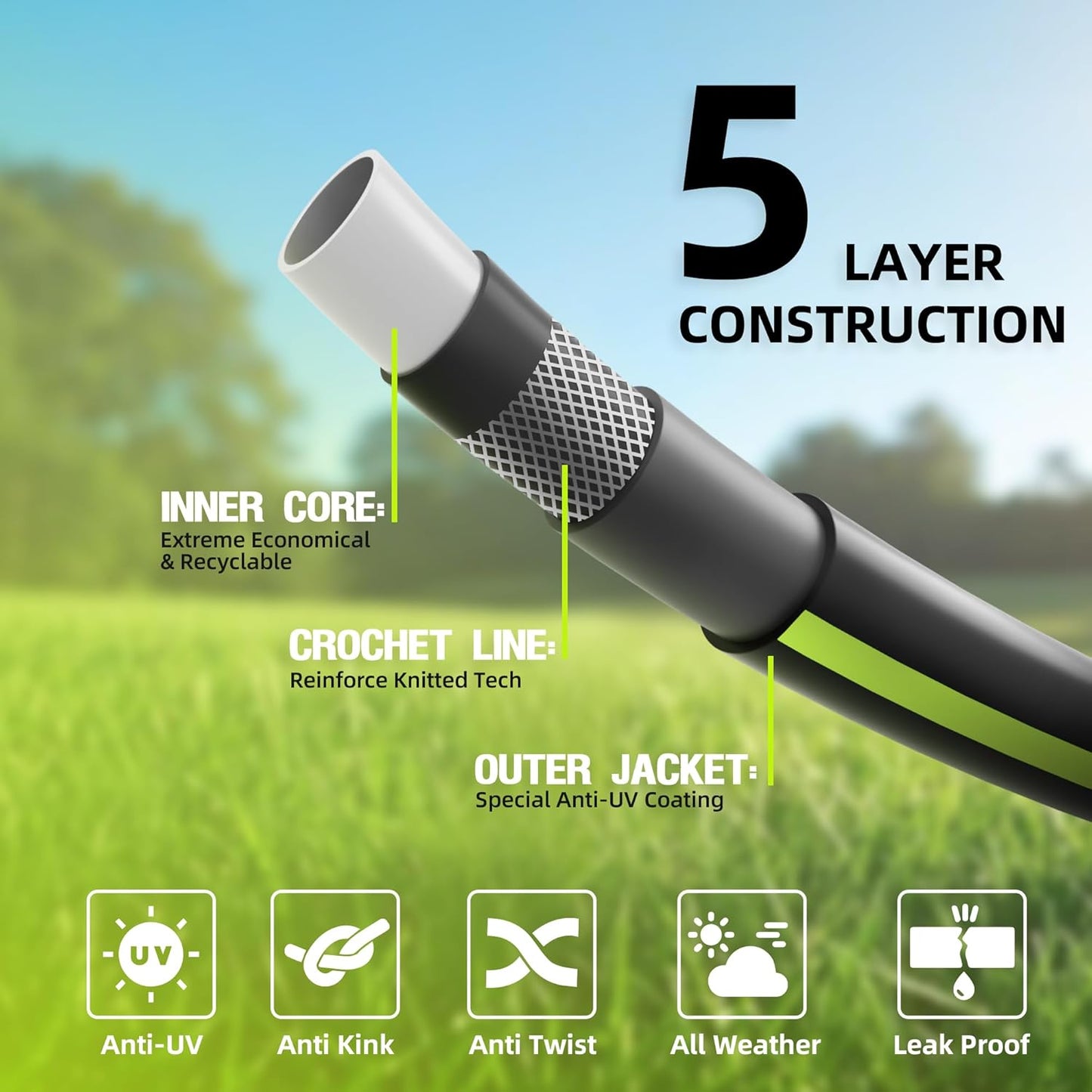 Worth Leader Short Garden Hose 3/4 in. x 2 ft. -Heavy Duty Durable Lightweight PVC Rubber Water Pipe for Agriculture, Lawn Care & Commercial Use -No Kink, Flexible, Leakproof, Male to Female Fittings