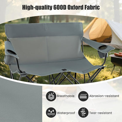 Goplus Double Camping Chair, Oversized Heavy Duty Camping Loveseat for Adults, Portable Folding 2 Person Camping Chair with Cup Holder for Outdoor Lawn Beach Backyard