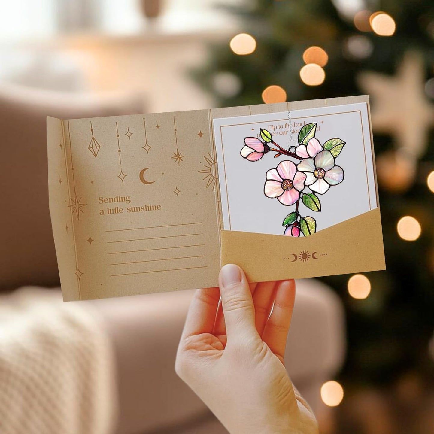 Magnolia Flower Acrylic Suncatcher Stained Glass Effect Window Car Hanging Christmas Ornament Indoor Outdoor Decor Garden Sun Catcher Panel Gifts for Flower Lover for Women Mom Grandma