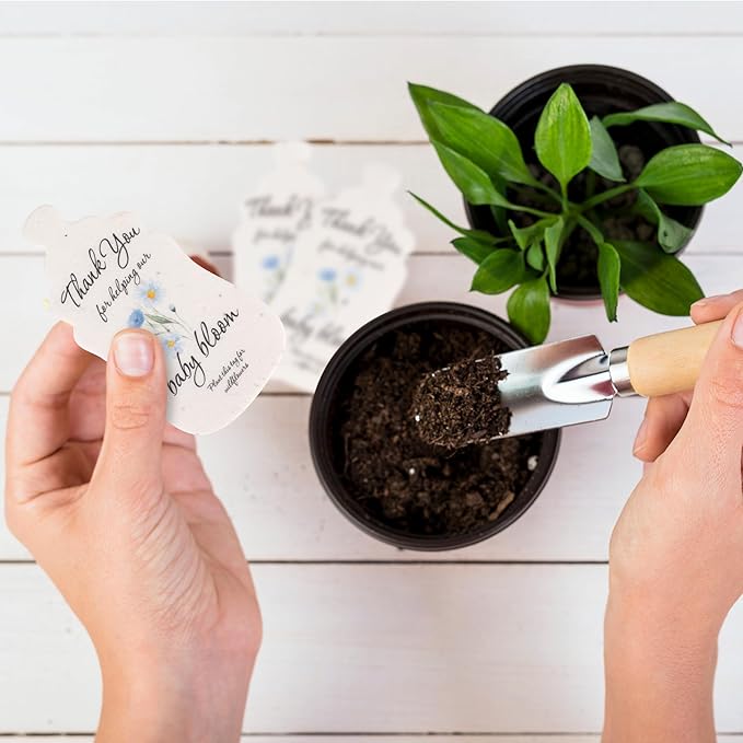 Baby Bottle Shaped Seed Paper – 15 Blue Baby Shower Favors for Guests with Wildflower Seeds, Writable & Plantable, Gender Reveal, Birthday Gifts for Guest