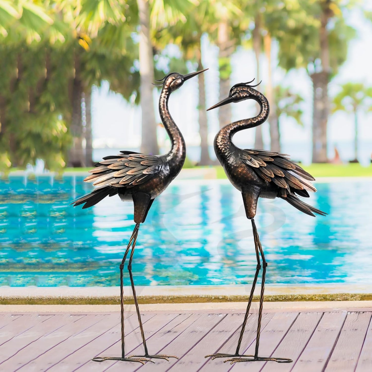 Shorayn Metal Crane Garden Statue, Garden Sculptures & Statues, Bronze Crane Ornaments Yard Art for Backyard Patio Lawn Decorations