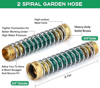 Brass Garden Hose Splitter 2 Way, All Body Metal Heavy Duty Water Splitter Y Way with 2 Hose Protectors Kink Free Hose Extension 10 Rubber Washers