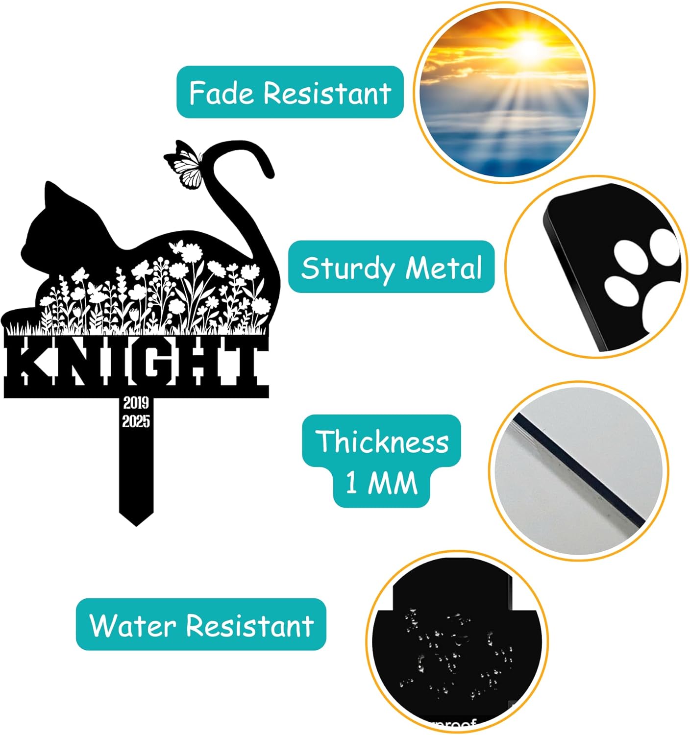 Pet Cemetery Cat Grave Marker – Personalized Outdoor Cat Headstone, Custom Name & Lifespan Dates Pet Grave Markers, Available in Multiple Styles and Colors