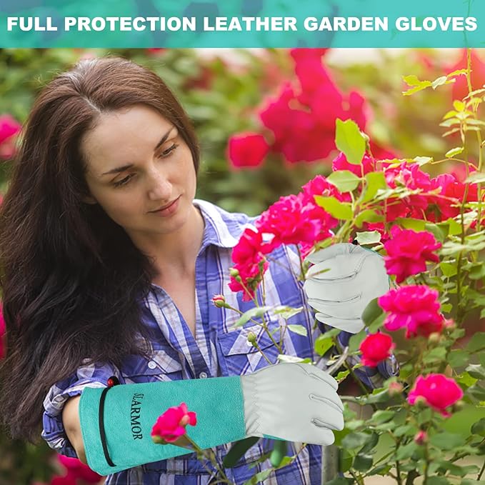 Long Gardening-Gloves Women/Men - Thorn proof Rose Pruning Heavy Duty Gauntlet (X-Large, Green)