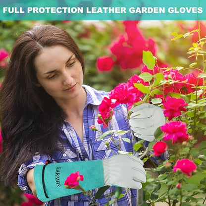 Long Gardening-Gloves Women/Men - Thorn proof Rose Pruning Heavy Duty Gauntlet (X-Large, Green)