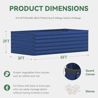 FOOWIN 4pcs 6x3x2ft Galvanized Raised Garden Bed, Planter Raised Garden Boxes Outdoor, Large Metal Raised Beds for Gardening, Garden Bed for Vegetables, Flowers, Herb,269 Gallon Capacity, Royal Blue