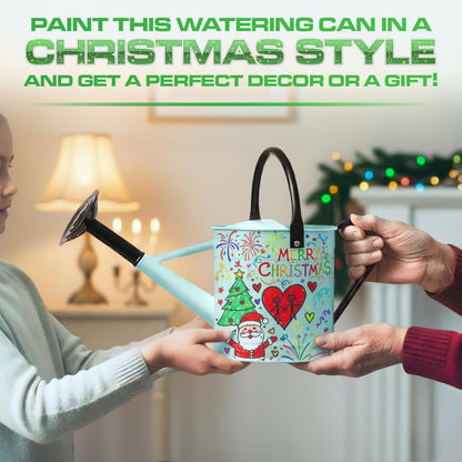 Plexon 1 Gallon Metal Watering Can Outdoor, Flower Plant Gardening Garden Large Watering Can Pot, Black Galvanized Steel Handles and Removable Spray Spout, Aqua Mist Blue