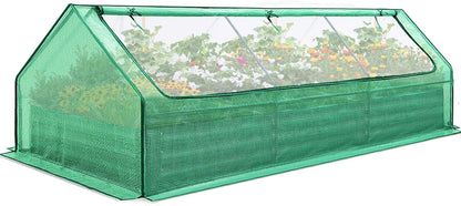 Quictent Raised Garden Bed Galvanized Raised Beds for Gardening Vegetables with Cover 8x4x1 ft Metal Planter Box Outdoor Use (Green)