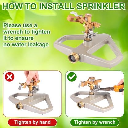3 Sets Sprinklers for Yard Pulsating Impact Sprinkler with Metal Base Heavy Duty Adjustable Hose for Lawn Large Area Garden (Silver)