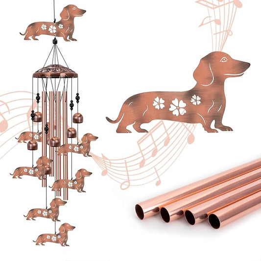Dachshund Dog Wind Chimes for Outside, Dachshund Gifts for Women, Memorial Dog Wind Chime, Large Dachshund Decor for Dog Lovers, 40" Outdoor Garden Decor for Lawn, Porch, Patio, Yard