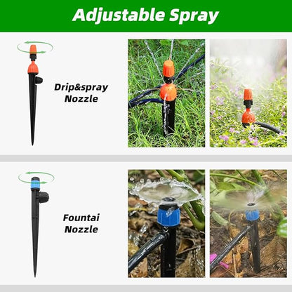 Micro Drip Irrigation Kit Automatic Garden Watering Misting System with 8/12 inch 4/7 inch Irrigation Tubing Hose and Water Timer for Greenhouse, Yard, Lawn