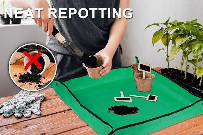 30" X 30" Large Plant Repotting Mat for Indoor Plants Potting Soil, Foldable Waterproof Plant Repotting/Potting Tray, Potting Mat for House Plants Succulents Gardening Tools Gifts for Gardener