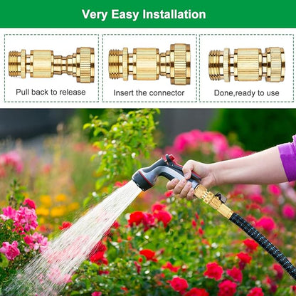 BoArt Garden Hose Quick Connector Set, Solid Brass 3/4 Inch Water Fitings Thread Easy Connect No-Leak Male Female 6 Sets