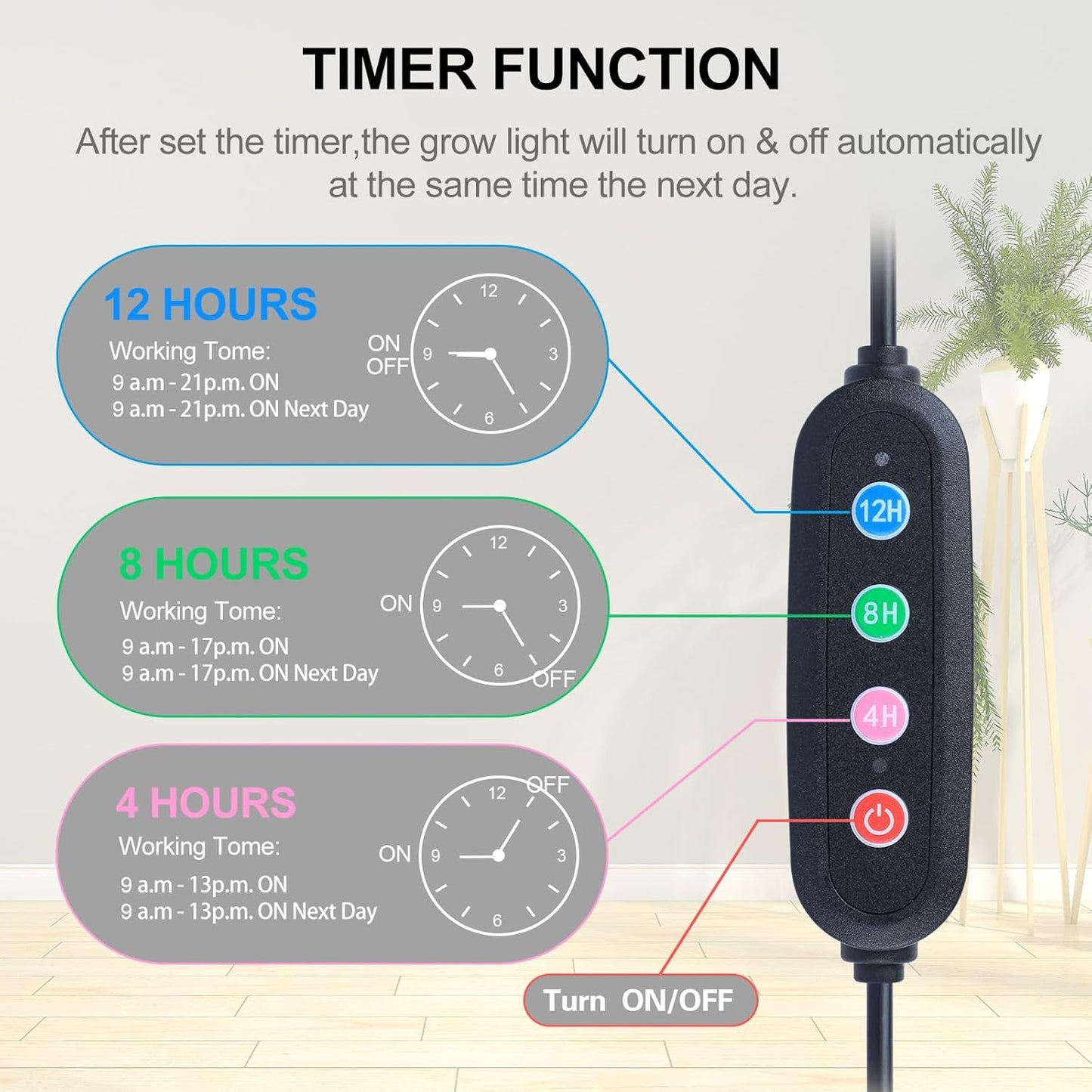 Grow Light with Stand, Orchbloom Grow Lights for Indoor Plants 100W, Natural Sunlight Full Spectrum Plant Growing Lamps for Houseplants & Bonsai Tree, 4/8/12 Hr Timer Plant Light Auto On/Off Everyday