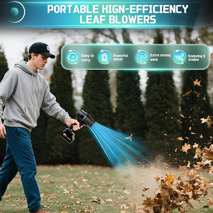 Leaf Blower Cordless Handheld Dust Cleaner, 600000RPM Portable Electric Leaf Blowers with 2 x 4000mAh Batteries, High-Speed Turbo Jet Blower for Patio Cleaning, Lawn Care, Leaves (Black)