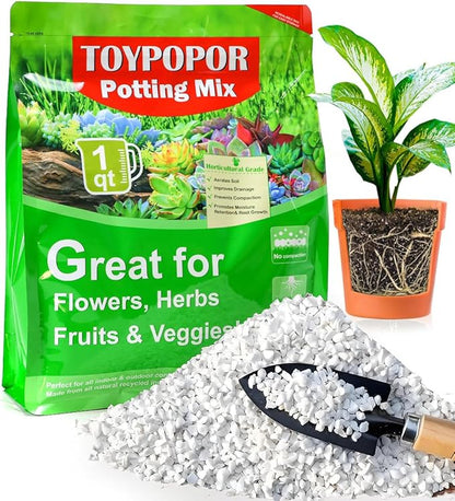 TOYPOPOR Perlite for Plants, 3-6mm Organic Perlite for Gardening, Perlite for Plants Indoor, Soil Additive Conditioner Mix Improve Drainage and Ventilation Promote Root Growth and Soil Health 1qt