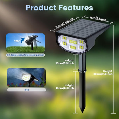 Solar Spot Lights Outdoor IP68 Waterproof, Ultra-Bright Performance，Simple Modes for Easier Operation, Auto On/Off，Solar Powered Landscape Lights for Garden, Yard, Pathway (Cool White, 8 Pack)