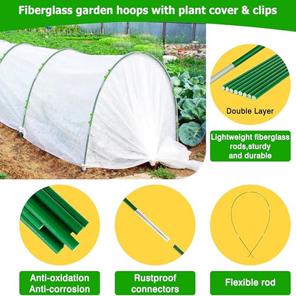 Plant Cover Freeze Protection 10x50ft Garden Hoops Kit for Winter, Fabric Floating Row Cover Frost Cloth Outdoor Plant Blanket for Frost Snow Protection, Greenhouse Garden Tunnel Hoops for Raised Beds