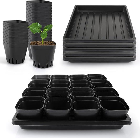 80Pcs 2.5inch Square Nursery Pots with 5Pcs Seed Starting Trays, Seed Starter Tray Kit, Seeds Starting Germination, Seeding Pots with Drain Holes, Small Plant Nursery Propagation